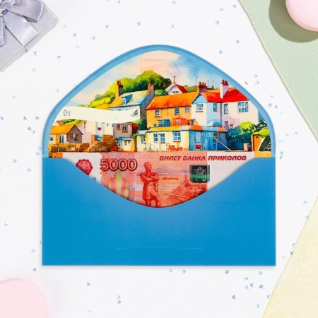 The envelope "On Birthday!" Cutting, congregation, embossing, blue background-1