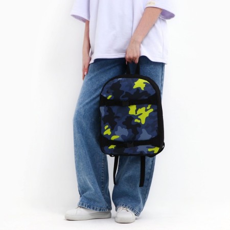 School textile backpack with mount for the Skate "Camouflage", 38x29x1 cm, black color, lightning department-7