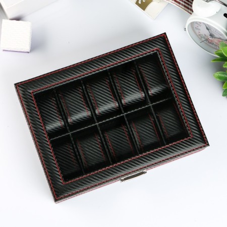 The casket to the leatherette to the clock 10 "Carbon with a red line" 8x28x21 cm-2