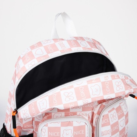 School backpack from textiles with a zipper, 5 pockets, pink color-5