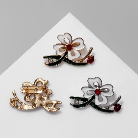 Brooch "Flower" with two leaves, color mix (indivisible packing 12 pcs., Price per pcs.)-2