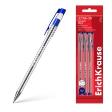 A set of 3 balls of ball, erichkrause, ultra-20 stick classic node 0.7 mm color blue