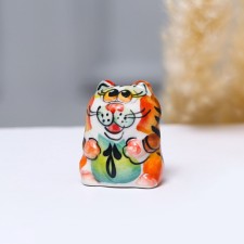 Сувенир «Довольный кот», 3 см, цвет, гжель.