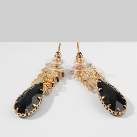 Earrings with rhinestones "Eden" bunch, black and white color in gold-2