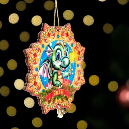 Christmas tree toy "Dragon in the snowflake", lamination, 88 x 88mm-2