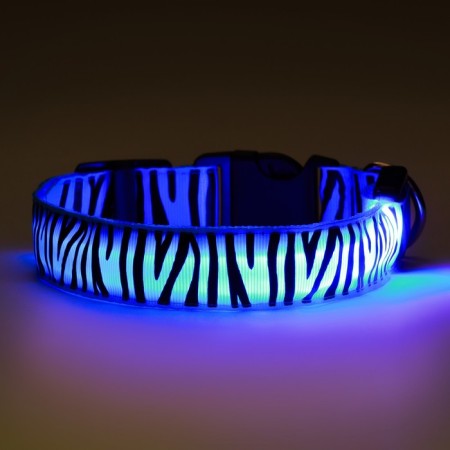 Collar with backlight tiger 3 glow modes size M, Osh 32-50 x 2.5 cm blue blue-9