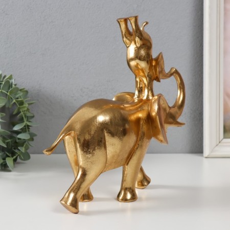 Polystone souvenir "Elephant with an elephant on the back - gymnastics" Gold 25x9x23.5 cm-1