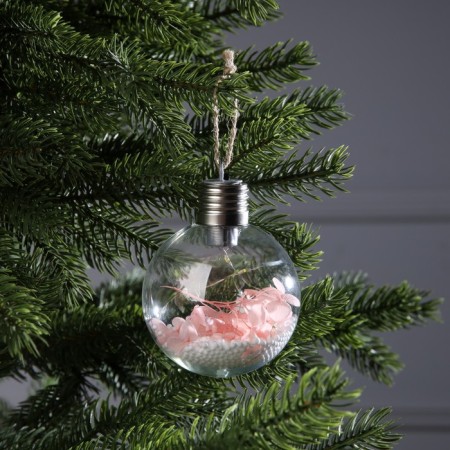 Christmas ball "Pink flowers", batteries, 5 LED, glow warm white-3