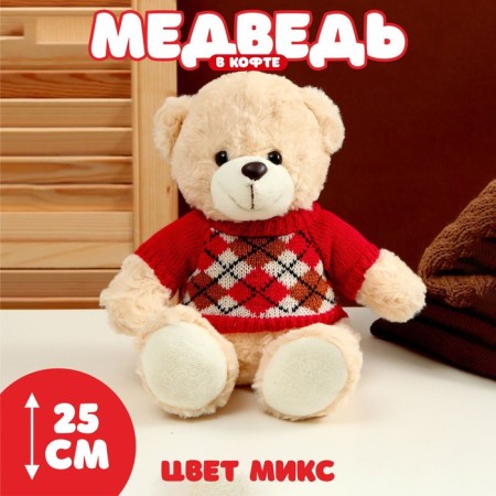 Soft toy "Bear" in a jacket with rhombics, 25 cm, color mix