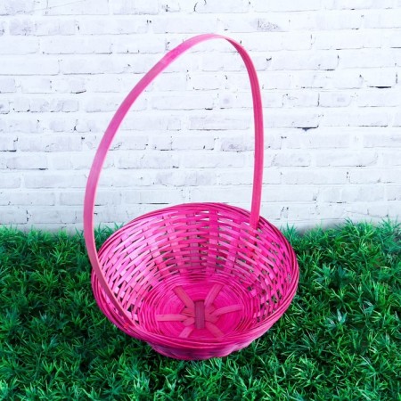 Wicker basket, bamboo, pink, low-2