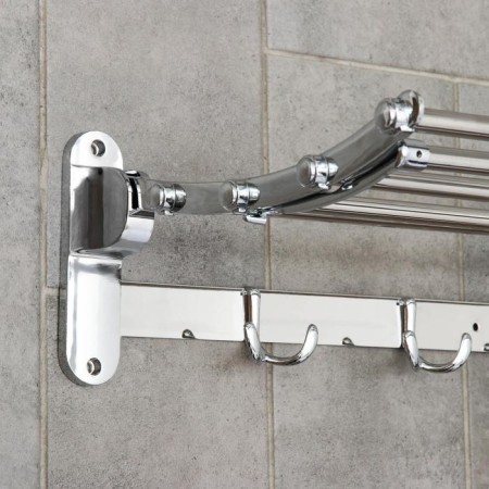 The shelf is hinged with a holder of towels, 4 double hooks, 59.5 × 26 × 14 cm, color chromium-3