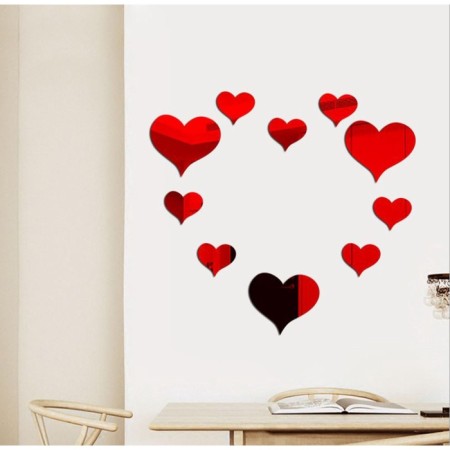 Interior stickers "hearts", mirror, decor on the wall, set 10 pcs, 14 x 15, 9 x 10 cm-2
