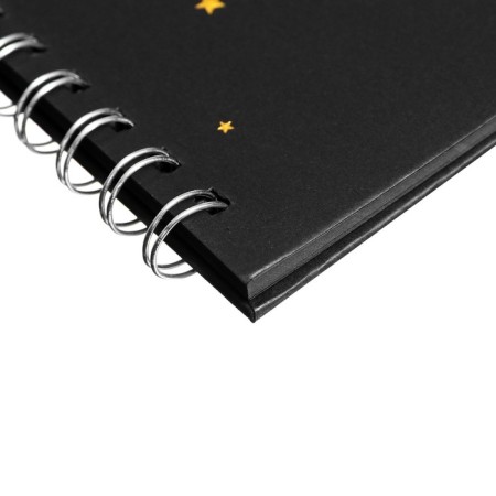 A5 sketchbook, 30 black sheets on the crest, "planets", solid substrate, density 110 gr., Mix-3