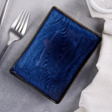 Ceramic rectangular “Lunar Trail” plate, 13.5 × 10 × 2 cm, blue color