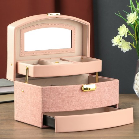 Casket to the leatherette for decorations chest "Pink" combined 13x15x21.5 cm-1