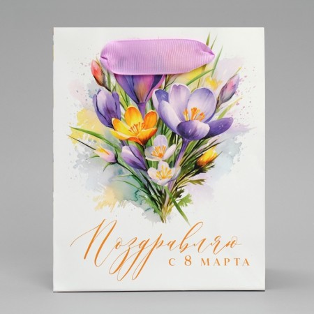 Gift Package Laminated, Packaging, “From March 8”, flowers, S 12 x 15 x 5.5 cm-2