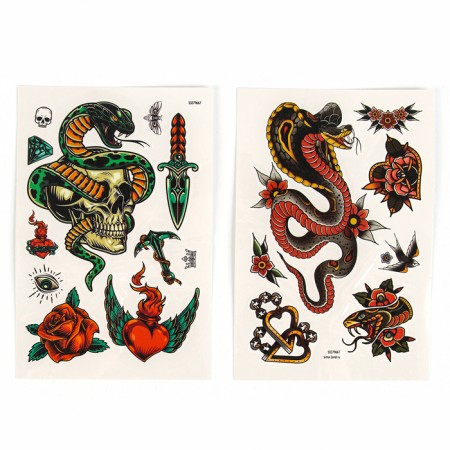 Talent school translated tattoos snake, with a skull-2