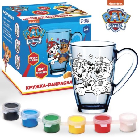 Glass mug painting, 300 ml "team" puppy patrol