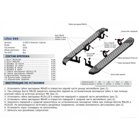 Fasteners to the thresholds of Rival for Lifan X60 I generation Restyling 2016-n., Steel-1