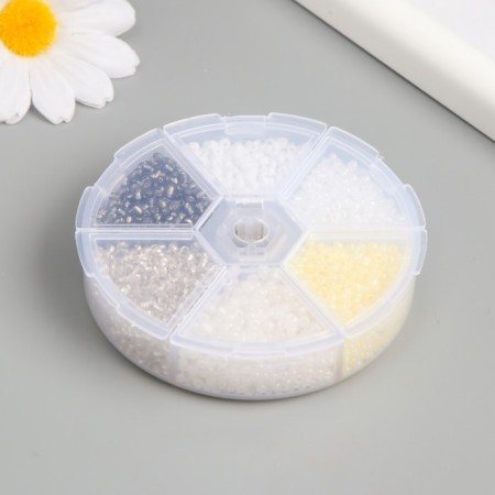 Glass 8/0 (3 mm) in the box "White" 6 colors x 10 g 8x8x2 cm-2