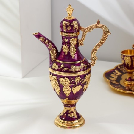 Set of wine jug, 6 glasses and tray "Türkiye. Violet" Violet with gold-4