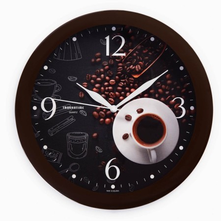 Watching clock, series: interior, "cup of coffee", smooth move, d-29 cm, brown