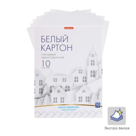 White cardboard A4, 10 sheets, coated one -sided, 170 g/m2, erichkrause, in the folder, crafts of crafts