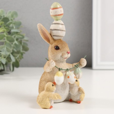 Polystone souvenir "Bunny with Easter testicles and chicks" 9.5x9x16 cm-1