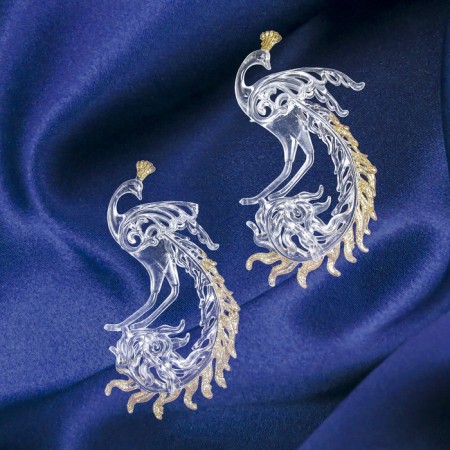 Decoration of the Christmas tree "Firebird with a gold" (set 2 pcs) 8x14.5 cm, transparent-gold