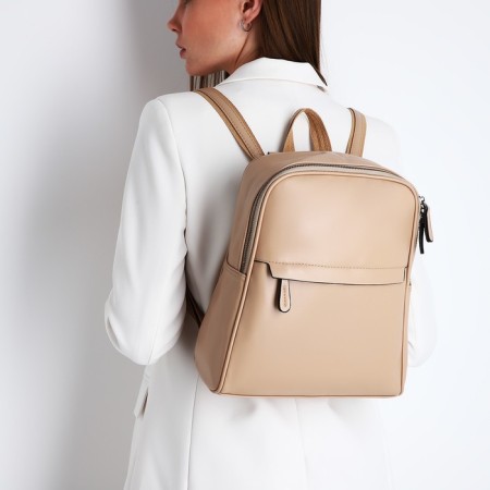 Women's backpack made of artificial leather with lightning, 1 pocket, beige color-8