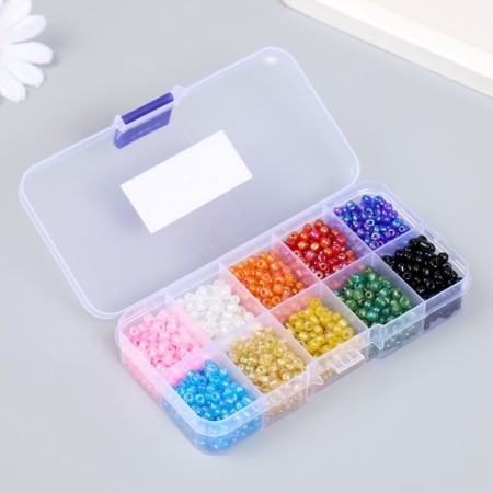 Glass beads 6/0 in the box 10 divisions "multi -colored" 1 division = 10 g 12.8x6.5x2.2 cm