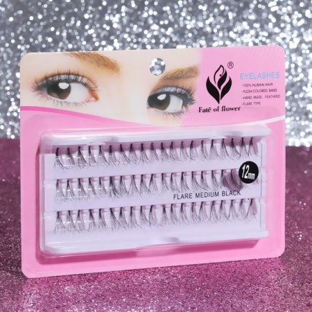 Eyelashes for extension, bundles, 12 mm, 60 bundles, black color-4