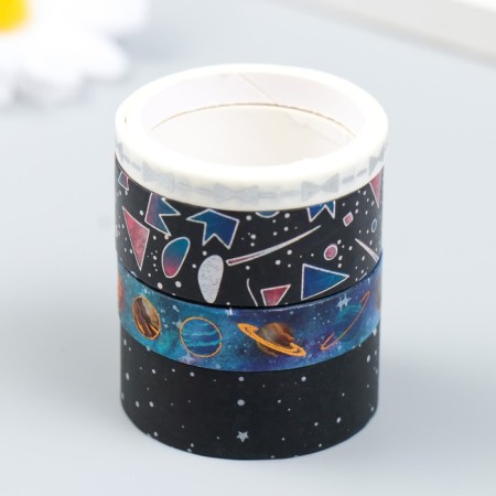 Adhesive tape paper "Space signs" set of 4 pcs width 0.5; 1; 1.5 cm winding 2.5 m-1