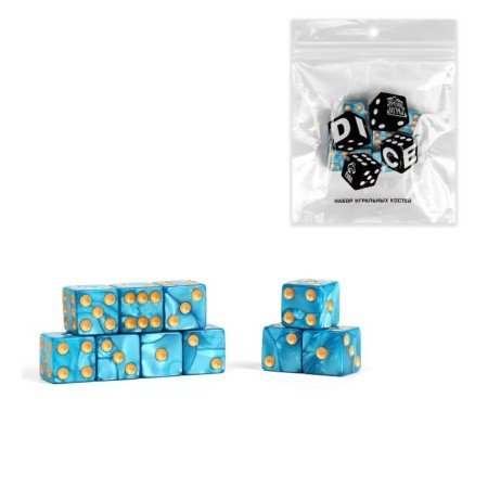 A set of dice of playing "Game time", 10 pcs, 1.6 x 1.6 cm, blue