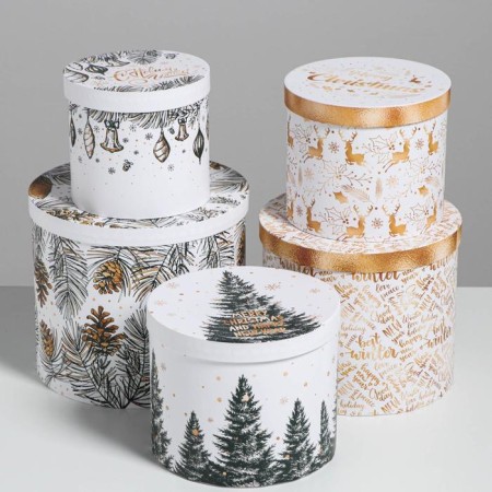 A set of gift boxes 5 in 1 “white gold”, 13 x 14–19.5 x 22 cm, New Year-1