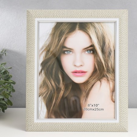 Photo frame plastic 20x25 cm "Weaving beige" Inner silver stroke 30x25 cm