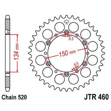 The rear star (driven) JTR460 for a steel motorcycle, chain 520, 45 teeth