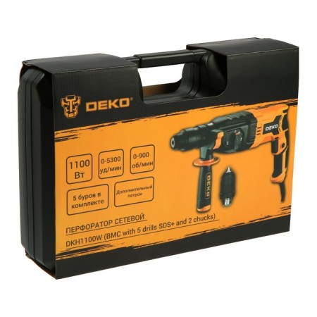 DEKO DKH1100W perforator, 1100 W, 5300 beats/min, 3.5 J, 5 SDS+ drill and additional cartridge-10