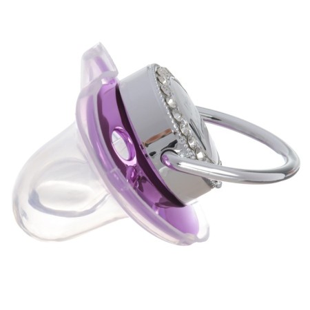 Set: Nipple - Orthodontic dummy with a holder, Little Princess, with a cap, from 6 months, pink/silver, rhinestones-3