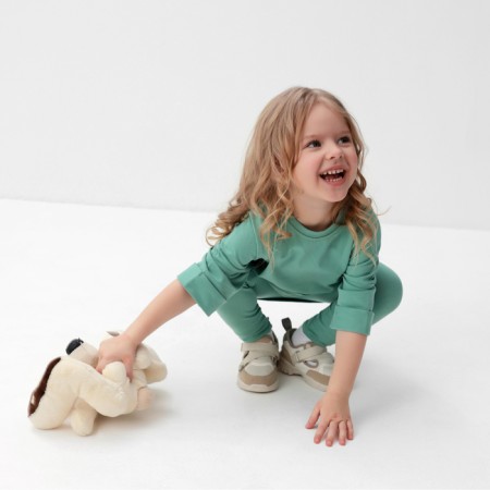 Suit for girls (T -shirt, leggings) minku olive color, height 98 cm-2