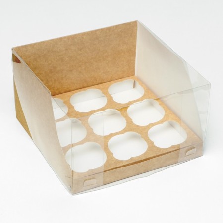 Confectionery folding box for 9 cupcakes Kraft 23.5 x 23 x 14-1