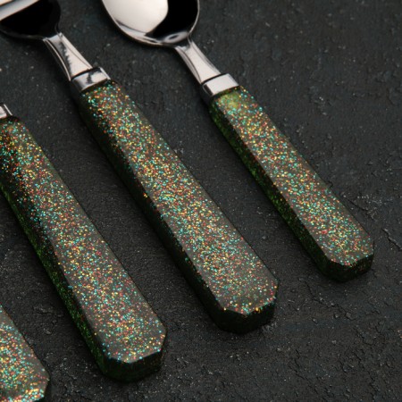 A set of cutlery of stainless steel "Disco", 4 objects, silver color, plastic handles-1