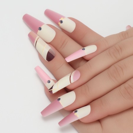 Line overhead nails, 12 pcs, with adhesive plates, ballerina shape, multi -colored-7