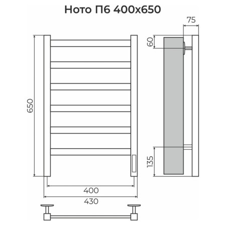 Terminus towel Terminus "Noto" P6, 400x650 mm, right, chrome-2