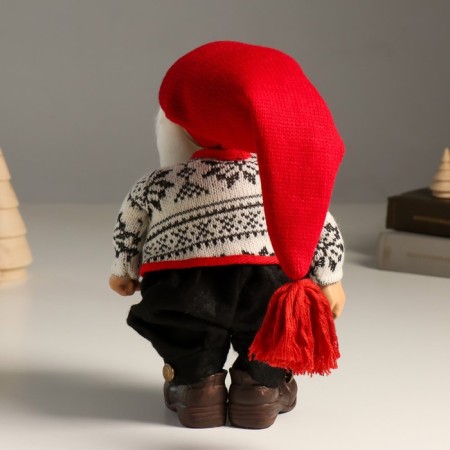Interior doll "Santa Claus in a red cap and a knitted sweater in patterns" 29 cm-2