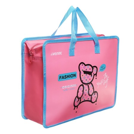 Folder with A4 handles, 335 x 260 x 100 mm, plastic, pens-textiles, DEVENTE FASHION Bear, pink-1
