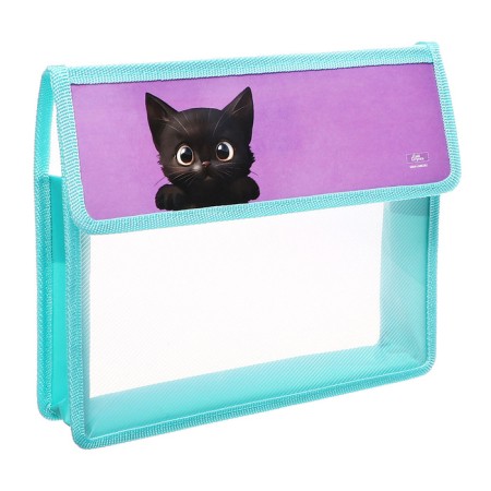 A5 notebook folder (230 x 190 x 50 mm), with Velcro valve, plastic/textiles, calligrata, "black cat"