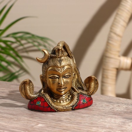 Souvenir "Bust of Shiva" 2 snakes, brass, stone 8 cm