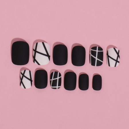 Black overhead nails, 12 pcs, with adhesive plates, soft square shape, black/white color-3