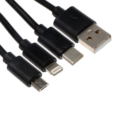 Cable 3 in 1 Exployd Ex-K-646, USB-Microusb/Lightning/Type-C, 2.1 A, 1.2M, silicone, black